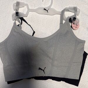 Puma Seamless Gray Stretch Sports Bra Black and Gray set with Adjustable Strap